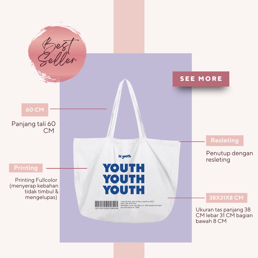 [Vol1] Totebag Kanvas Resleting esthetic Youth Kekinian Totebag Kanvas Landscape Muat Laptop By Can Boom Official