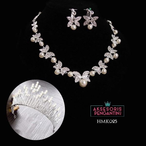 Aksesoris Pesta Pengantin Modern l Paket Crown Kalung Anting Wedding- HMK025