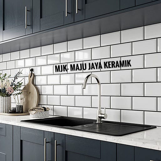 Keramik Subway Bevel 10X20 Putih Mulia Signature | Keramik Dinding Dapur 10x20 Mulia Signature