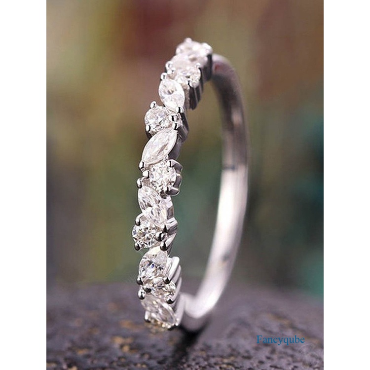 Cincin Jari Warna Silver Hias Batu CZ Untuk Wanita