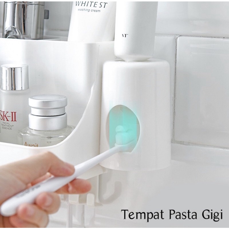 [HASHIRE] Rak Sikat Gigi Tooth Brush Organizer Tempat Penyimpanan Sikat Gigi Dispenser Pasta Gigi Gantung ( 2 pcs sikat gigi )