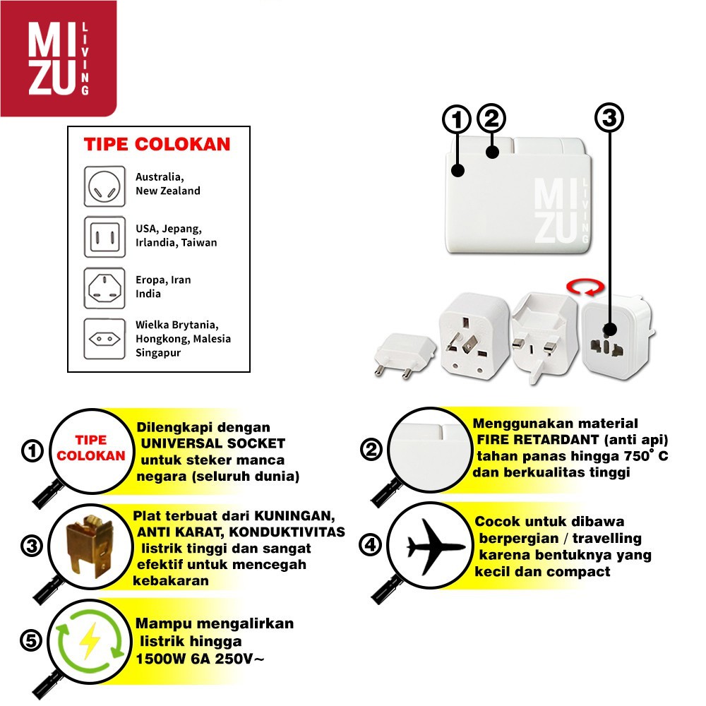 GATTAI Compact Universal Travel Adapter Adaptor Internasional-3