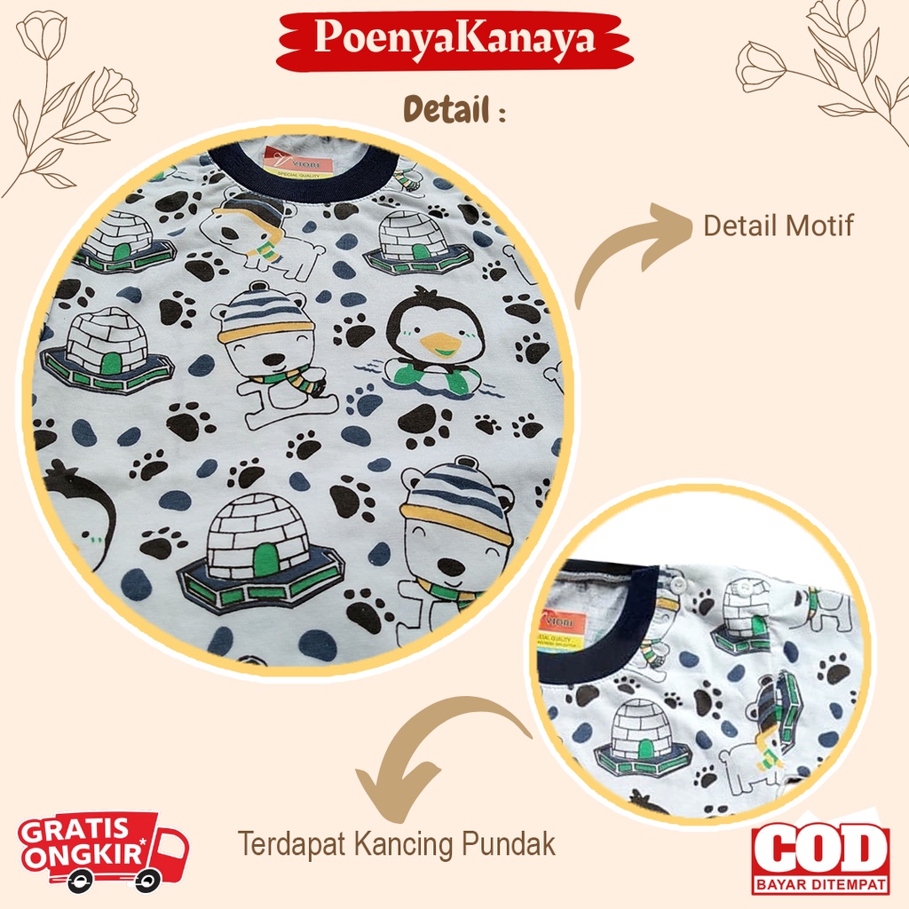 Setelan Baju Bayi Piyama Bayi Panjang OBLONG PINGUIN Viori 6-18 Bulan SPY84