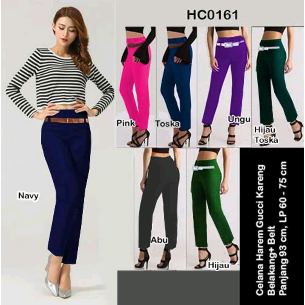 HC0161 Celana High Waist Belakang Karet Cotton Stretch Premium / Celana Panjang / Celana Wanita