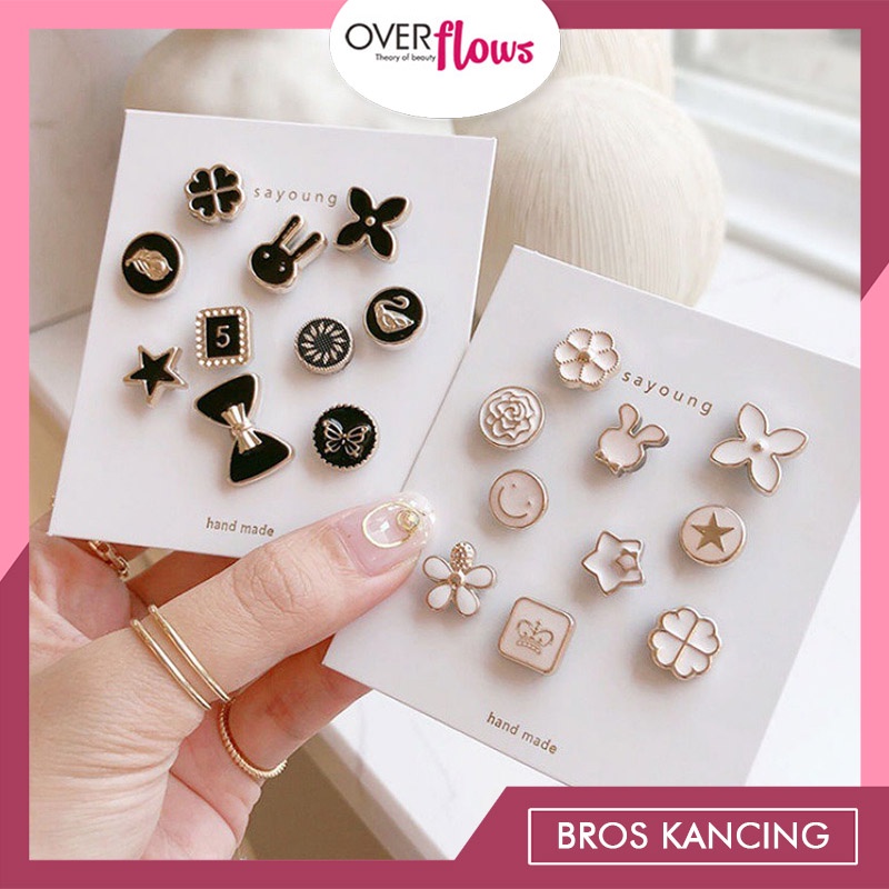 OVERFLOWS.ID 10 Pcs Pin Bros Kancing Bahan Alloy Ala Korea Lucu Kancing Tambahan Aksesoris Wanita Murah