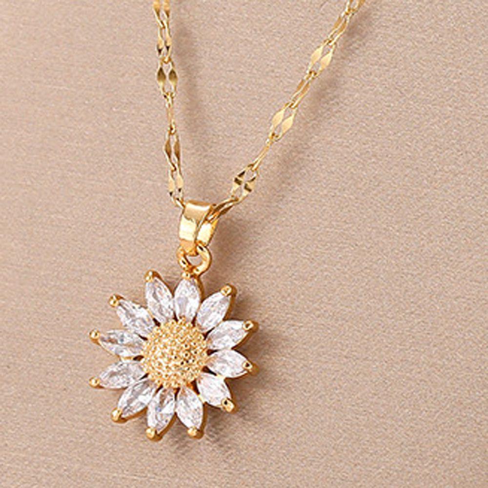 Top Sunflower Kalung Fashion Shiny Titanium Steel Boho Perhiasan Liontin Kristal