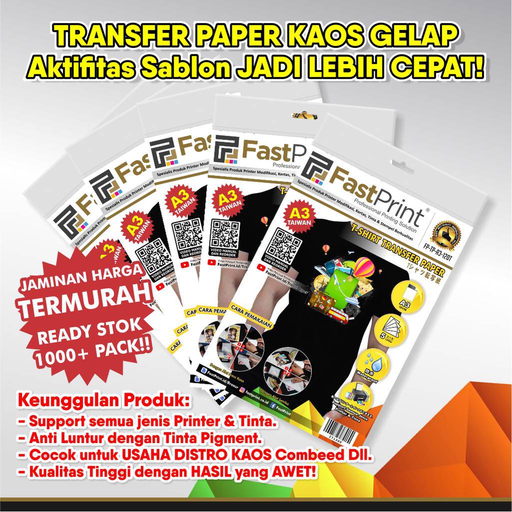  Transfer  Paper  Kertas Sablon  Taiwan Fast Print Dark A3 