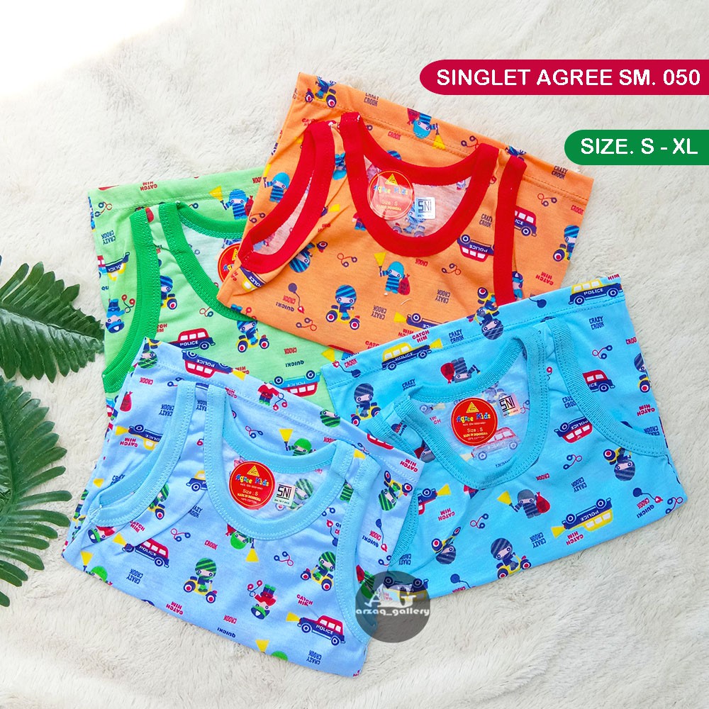 Singlet Agree SM050 WARNA / SM SA056 Motif Car | Kaos Dalam Anak Kutung | Kaos Anak Motif | Kaos Kutang | Singlet Anak