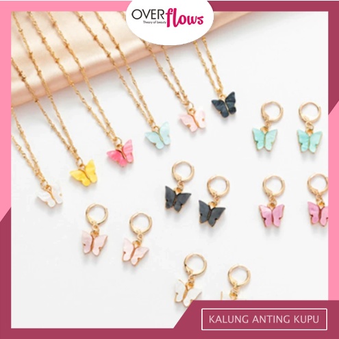 OVERFLOWS.ID Kalung Rantai / Anting Tindik Butterfly Acrylic Kupu Kupu Import