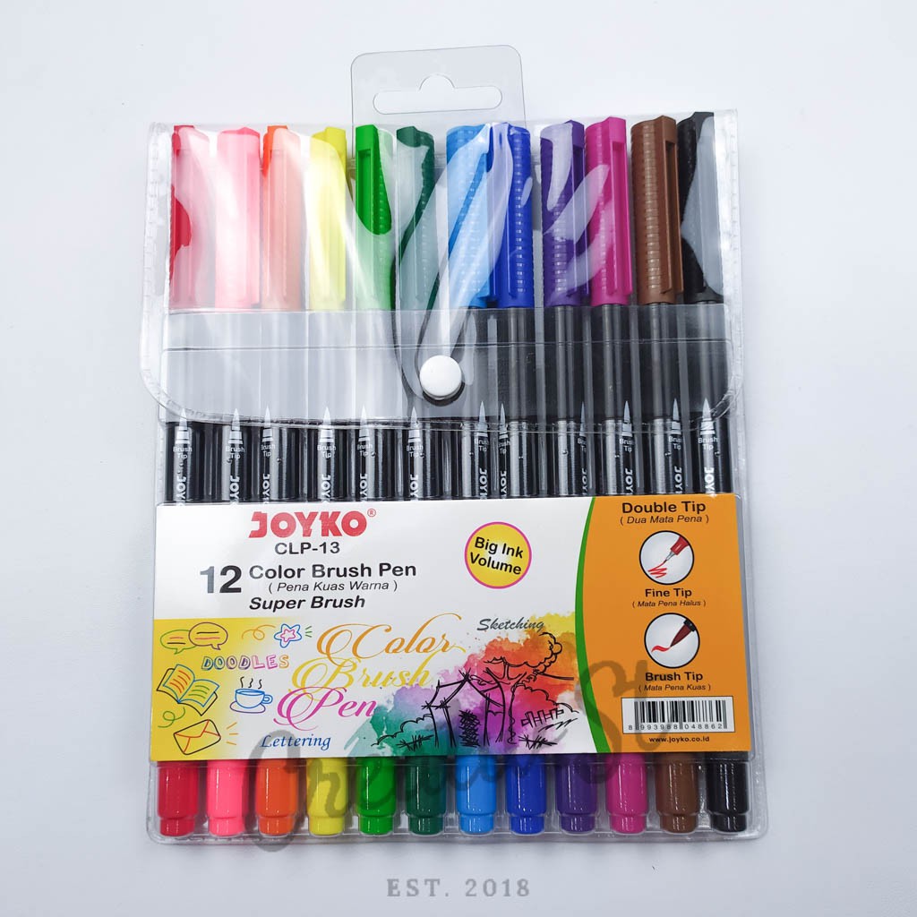 

H7Y JOYKO Brush Pen 12 Warna Brush + Fine Tip Clp-13 Set Spidol Kaligrafi