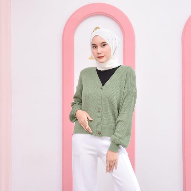 CARDIGAN OUTHER CARDIE - PREMIUM RAJUT - WOLLY CROPE - CLARISSA KNITE CARDY - SHIREN CARDY-Hijau mint