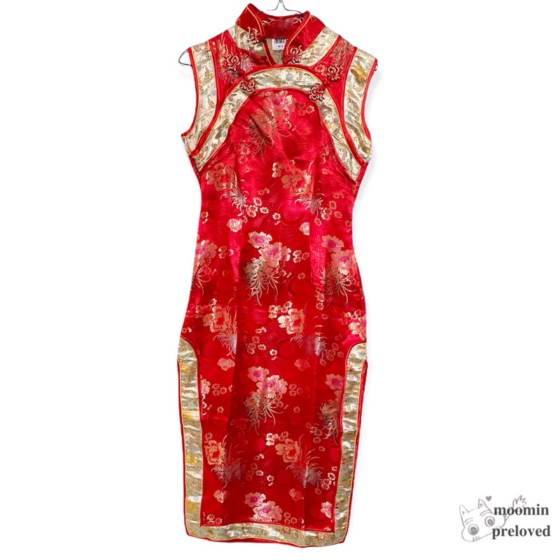 [Preloved] Cheongsam Party Dress / Qipao / Dress Sangjit / Imlek Sincia Red Midi Dress (Merah)
