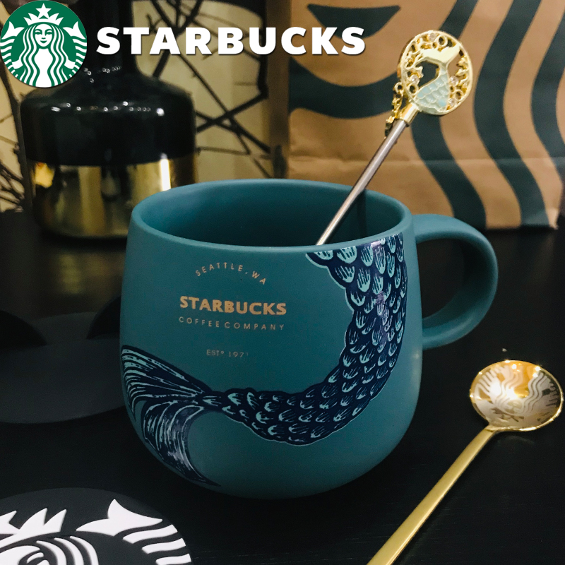 COD Tumbler Starbucks Keramik Mug Kopi Motif Mermaid Starbucks Biru