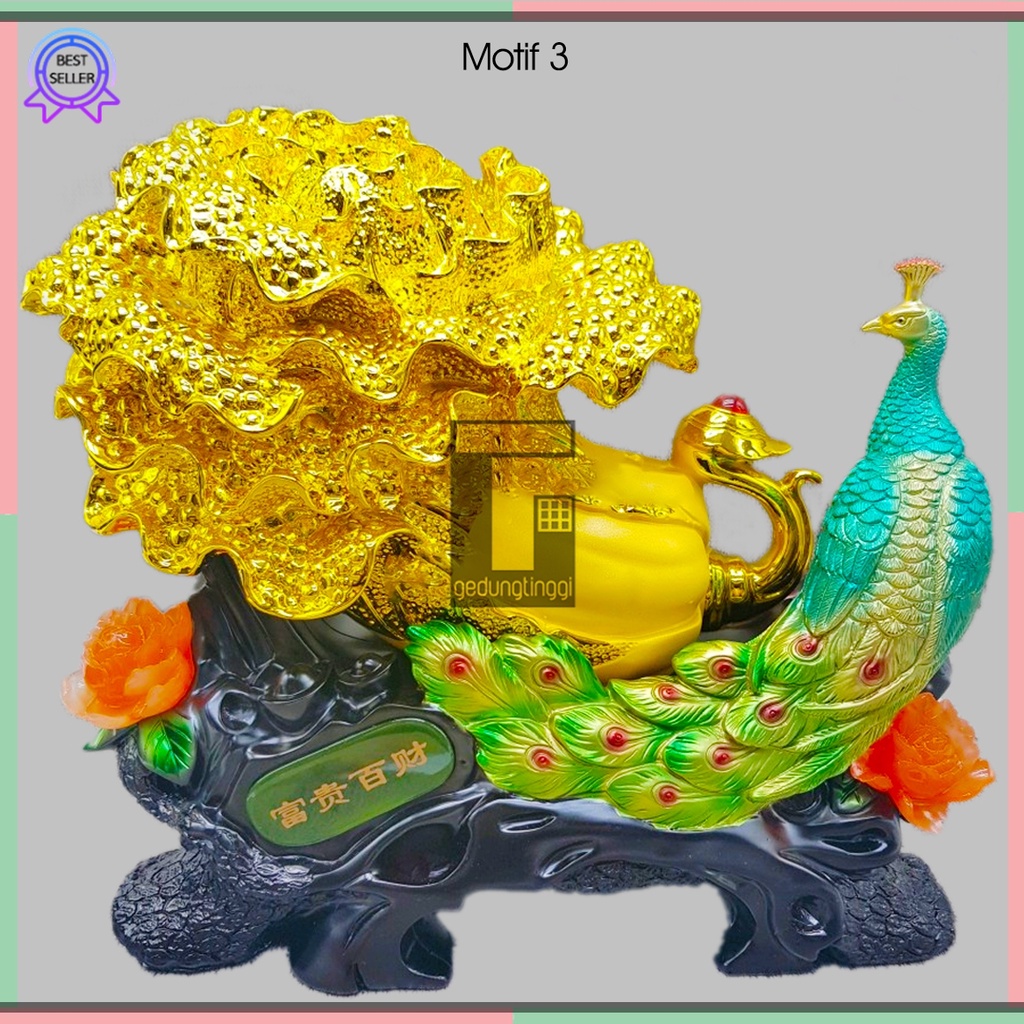 Pajangan Patung Hiasan Hadiah Kado Sawi Putih Bai Cai Bulu Burung Merak Phoenix Bunga Teratai Lotus Meja Kantor Aesthetic Benda Hoki Rejeki Rezeki Fengshui Feng Shui Tree Decoration Pohon Keberuntungan Wedding Happy Anniversary Batu Giok Resin Emas Cina