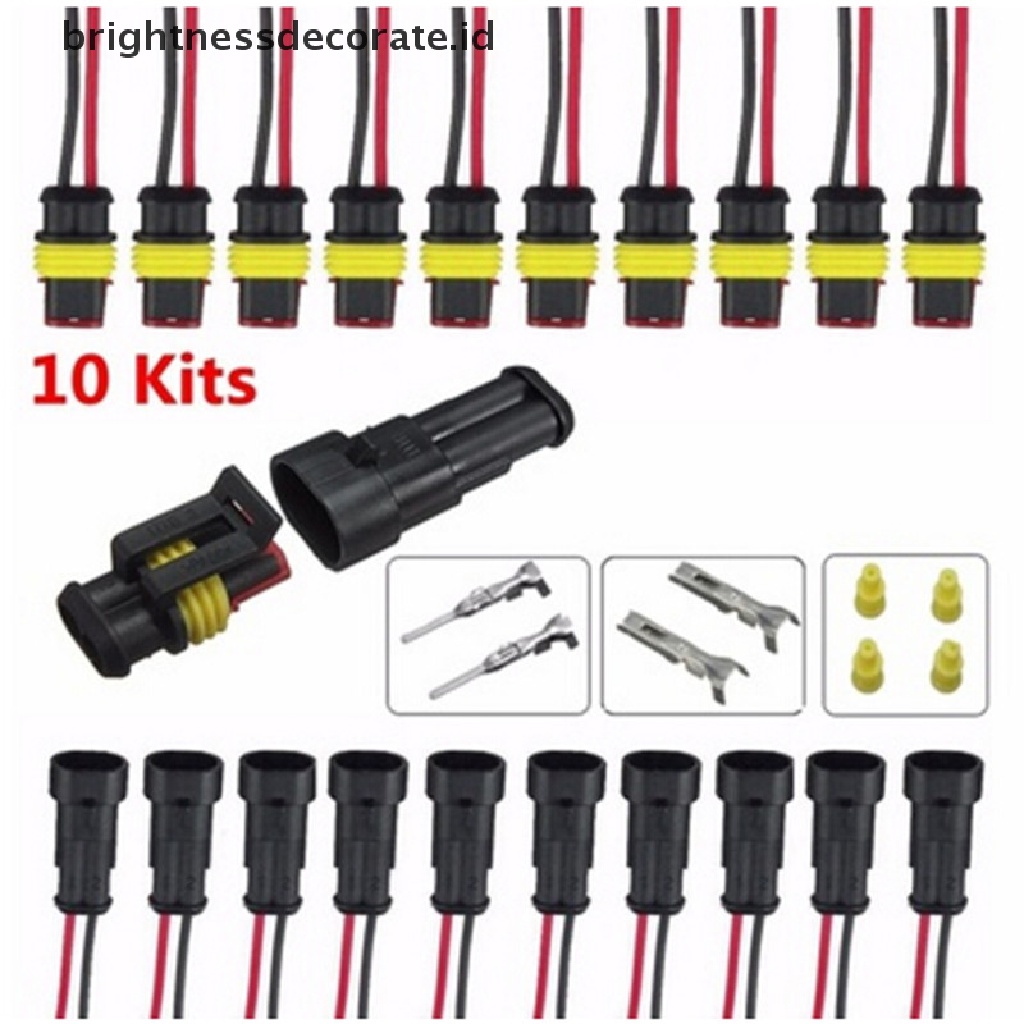 10 Kit 2 Pin Konektor Kabel Listrik Tahan Air Untuk Mobil