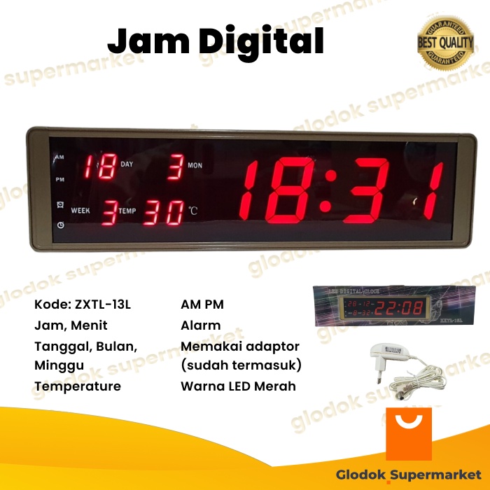 Jam Digital LED Besar Kalender Temperature Alarm Meja Dinding Clock ZXTL-13L