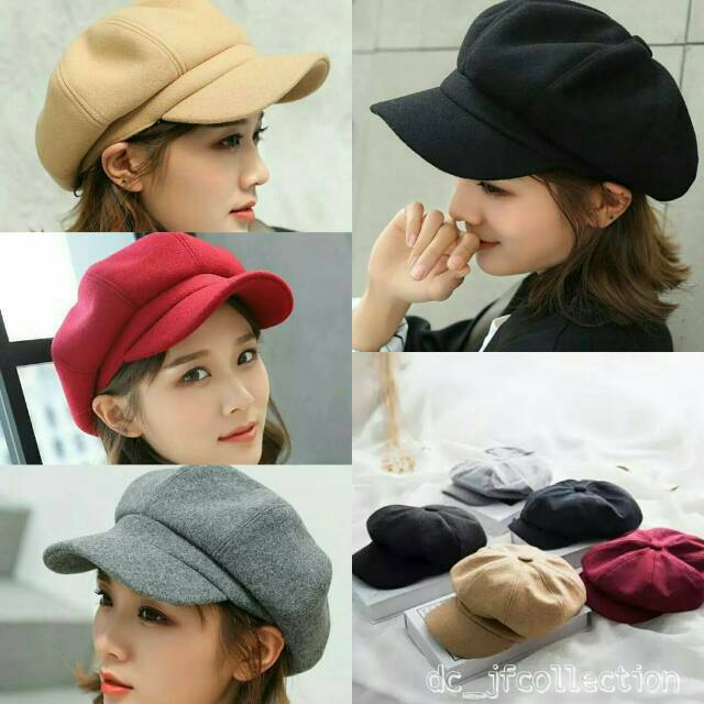 JF COLLECTION Newsboy Cap Topi Beret Octagonal Import Topi Baret Dewasa