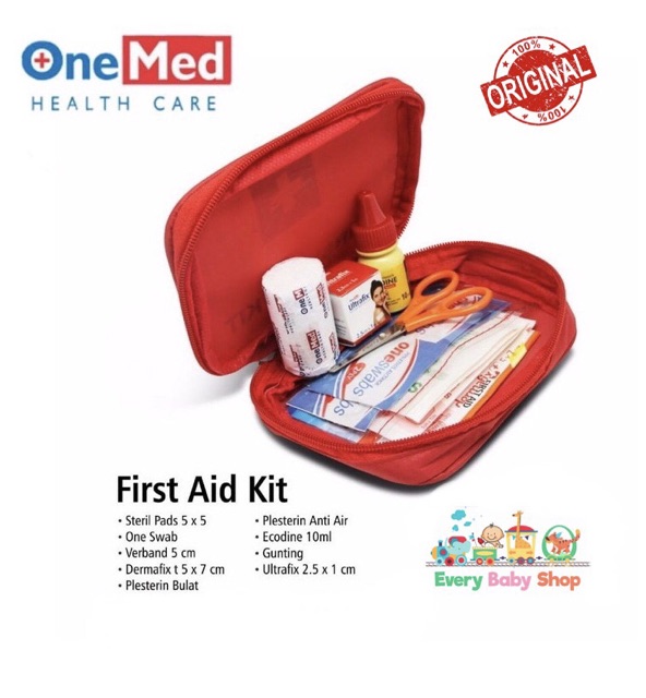 ONEMED Kotak P3K Tas Merah Lengkap - First Aid / Emergency Kit Bag Dompet One Med Kasa Alkohol dll