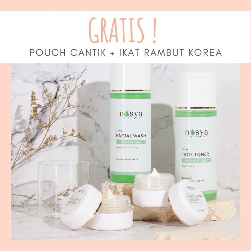 Paket Acne Series NASYA PLATINUM SKIN Skincare BPOM Halal FREE POUCH premium