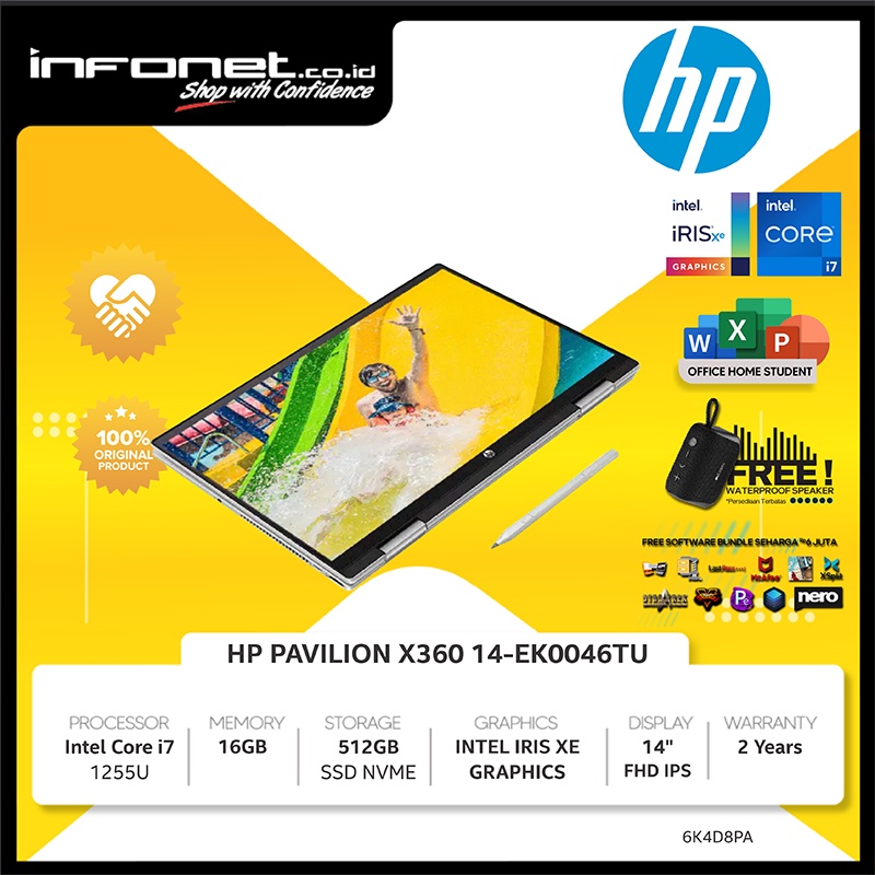 HP PAVILION X360 14-EK0 I7 1255U 16GB 512GB INTEL IRIS FHD IPS W11 OHs