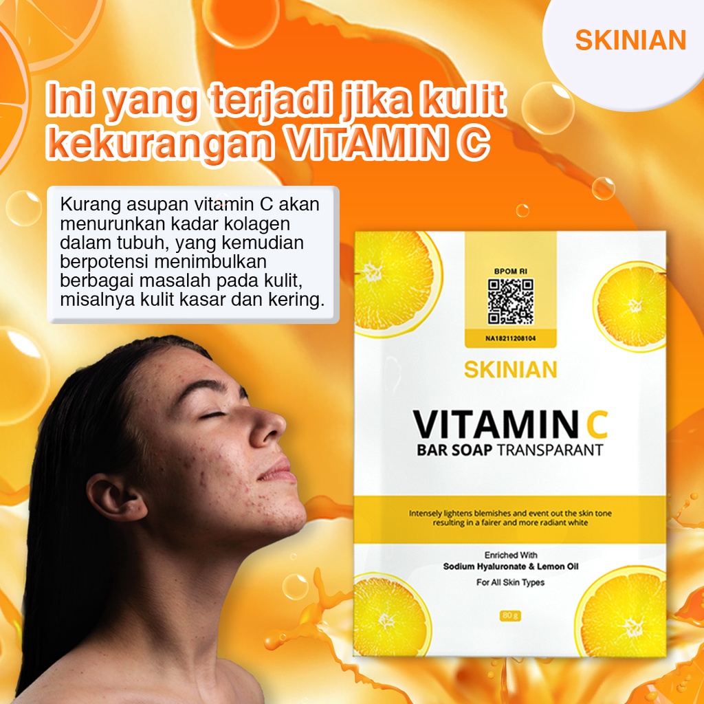 Sabun Skinian Vitamin C Bar Soap Pencerah Kulit Muka Sabun Pengencang Wajah Penghilang Bekas Luka Di Wajah Penghilang Kerutan Wajah Kerutan Bawah Mata Sabun Untuk Kulit Belang Penghilang Flek Hitam Di Wajah Ampuh BPOM Sabun Batang Pitamin C Sabun Kolagen