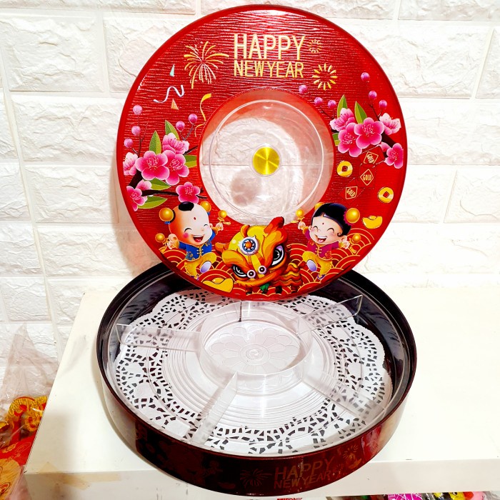 Tempat Permen Kue Imlek Fu Hoki Tempat Kue Putar Rolling Pan Candy Jar Harga Grosir Termurah