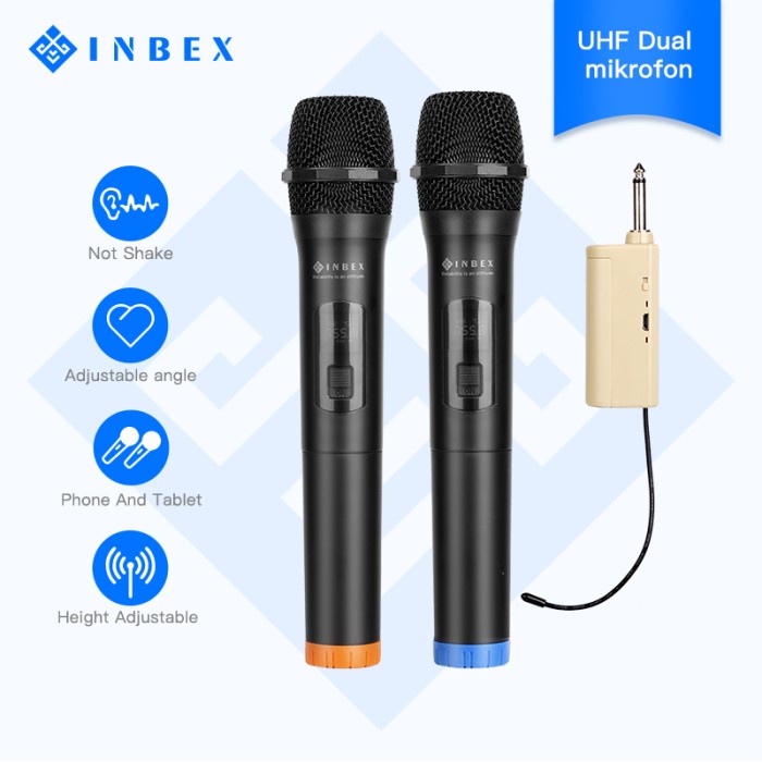 INBEX MIC Wireless Microphone,UHF Dual Handheld mikrofon with Receiver