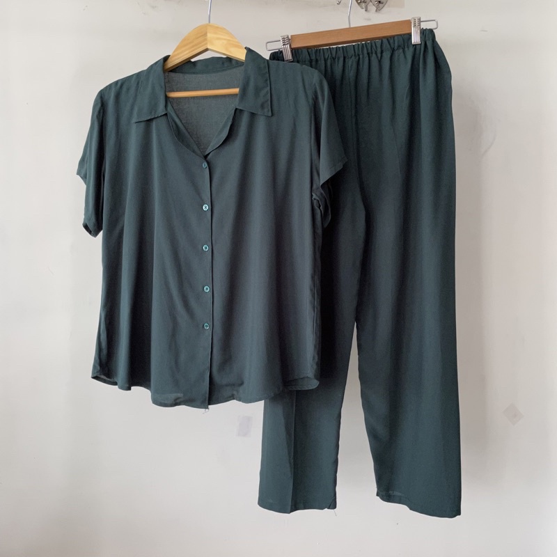 PIYAMA KANCING POLOS | PIYAMA RAYON POLOS-KCPD HIJAU BOTOL