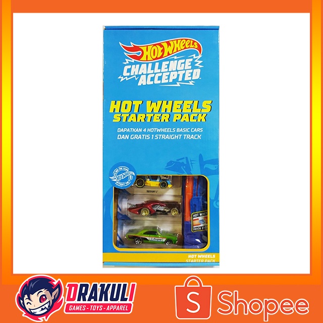 Hot Wheels Starter Pack 4 Basic Cars + 1 Straight Track Assorted (GKG87)