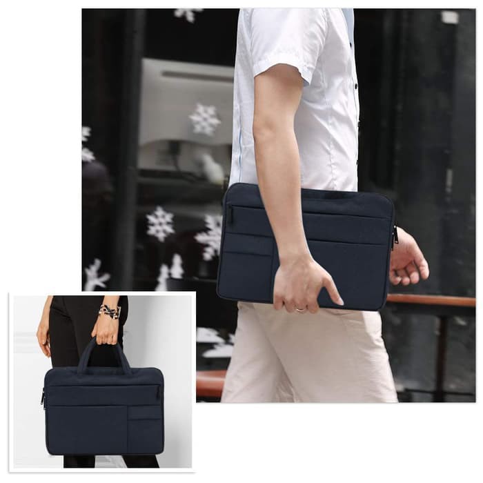 Tas Laptop 14 inch Macbook Softcase Nylon Hanstrap Waterproof - Dark Blue