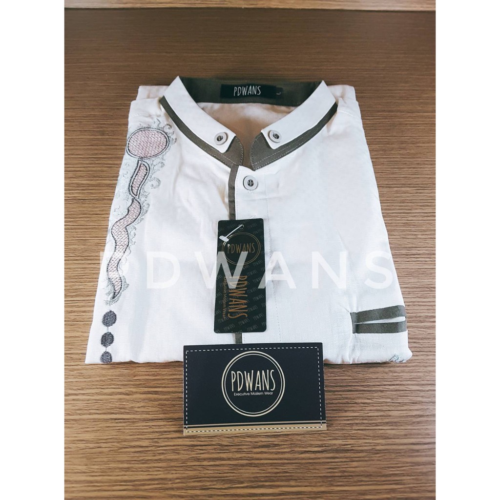 BAJU KOKO Lengan Pendek Putih Tulang RD07 Kemeja Koko Bordir Muslim Dewasa