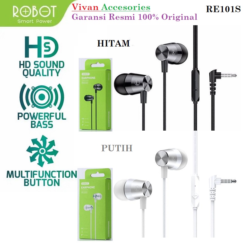 Headset Handsfree Earphone ROBOT RE101S Subwoofer Bass Metal Wired 1,2M