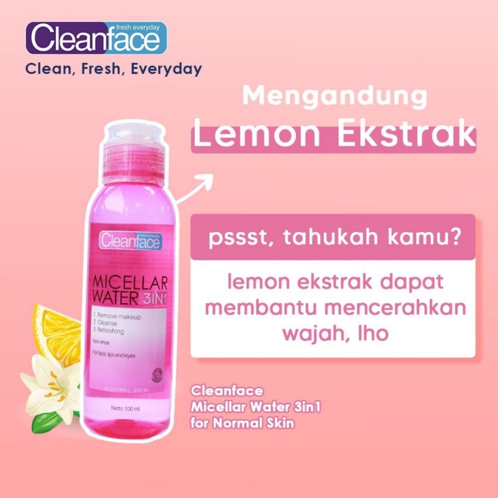 Cleanface Series | Smooth Toner | Liquid Facial Wash | Micellar Water 3in1 For Oily Skin | Micellar Water 3in1 For Normal Skin