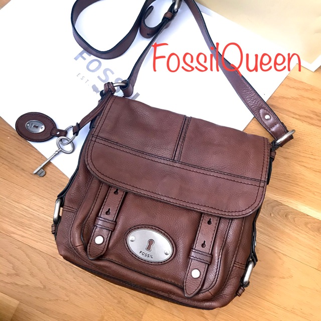 Tas Fossil Original Preloved Maddox Selempang Brown Ori Leather
