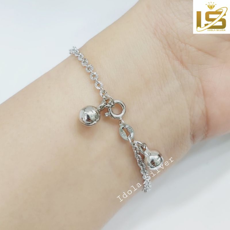 GELANG PERAK ASLI SILVER WANITA 925 LAPIS EMAS PUTIH MODEL RANTAI NORI UKIR 2mm - PERHIASAN PERAK WANITA