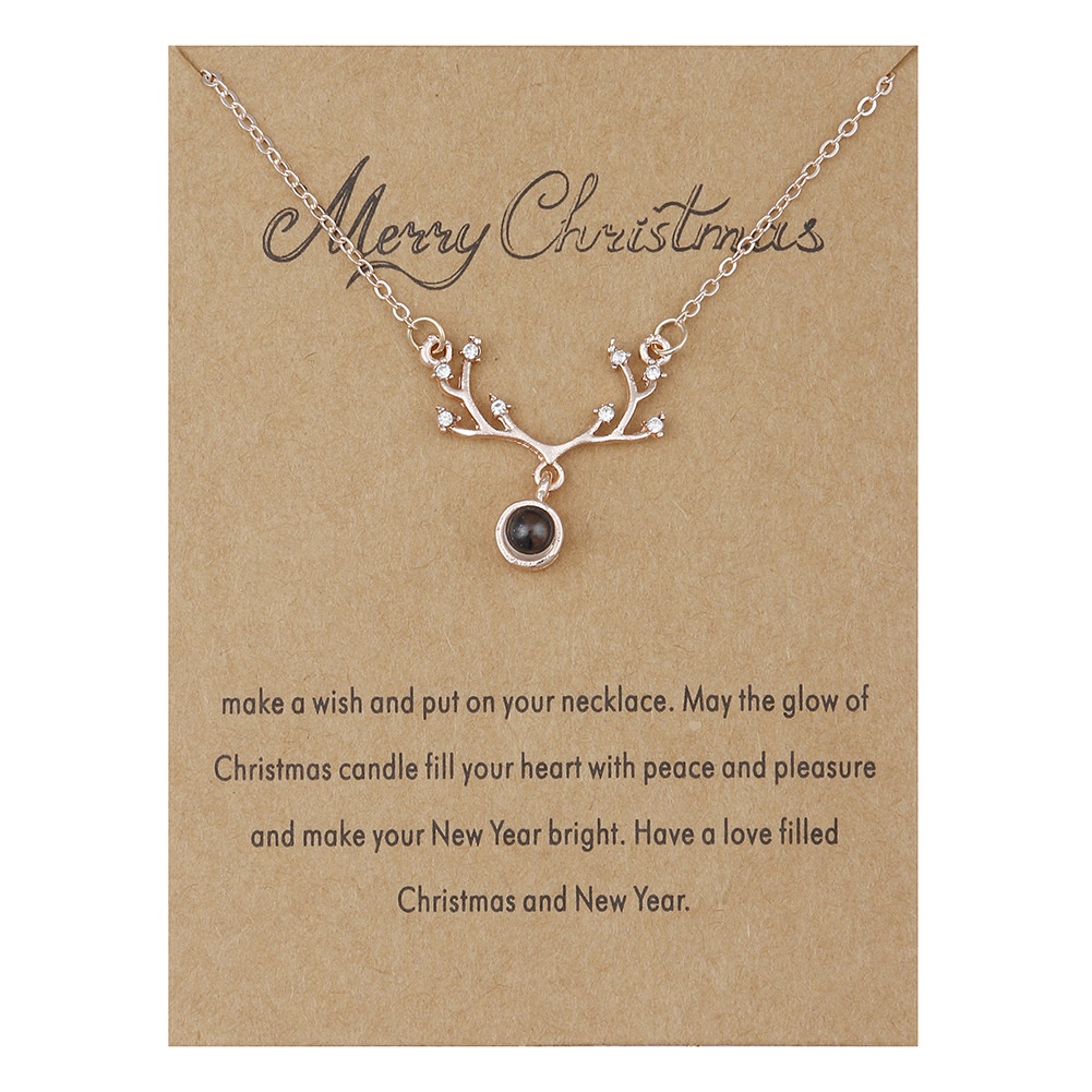 Kalung Rantai Dengan Liontin Snowflake / Rusa Natal Hias Berlian Imitasi Untuk Wanita