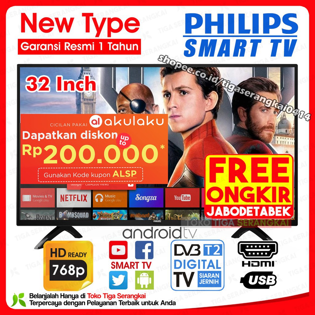 Philips LED Digital Smart TV 32 Inch 32PHT5853S/70 (FREE ONGKIR JABODETABEK)