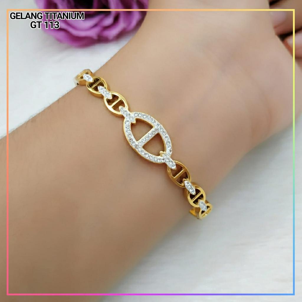 Gelang titanium/stainless steel Gelang Bangle Mata Rantai Gold Perhiasan Anti Karat GT 113