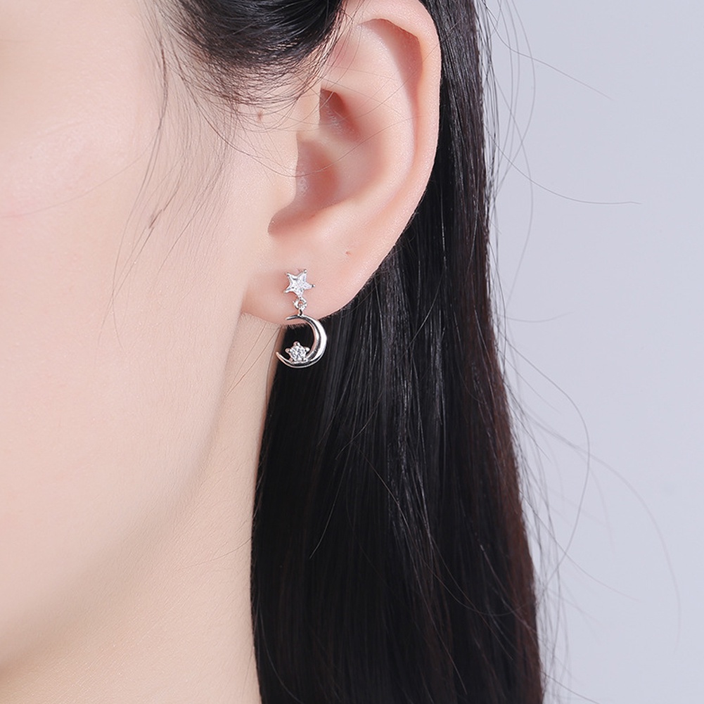 Anting Bentuk Bintang Dan Bulan Aksen zircon Untuk Wanita