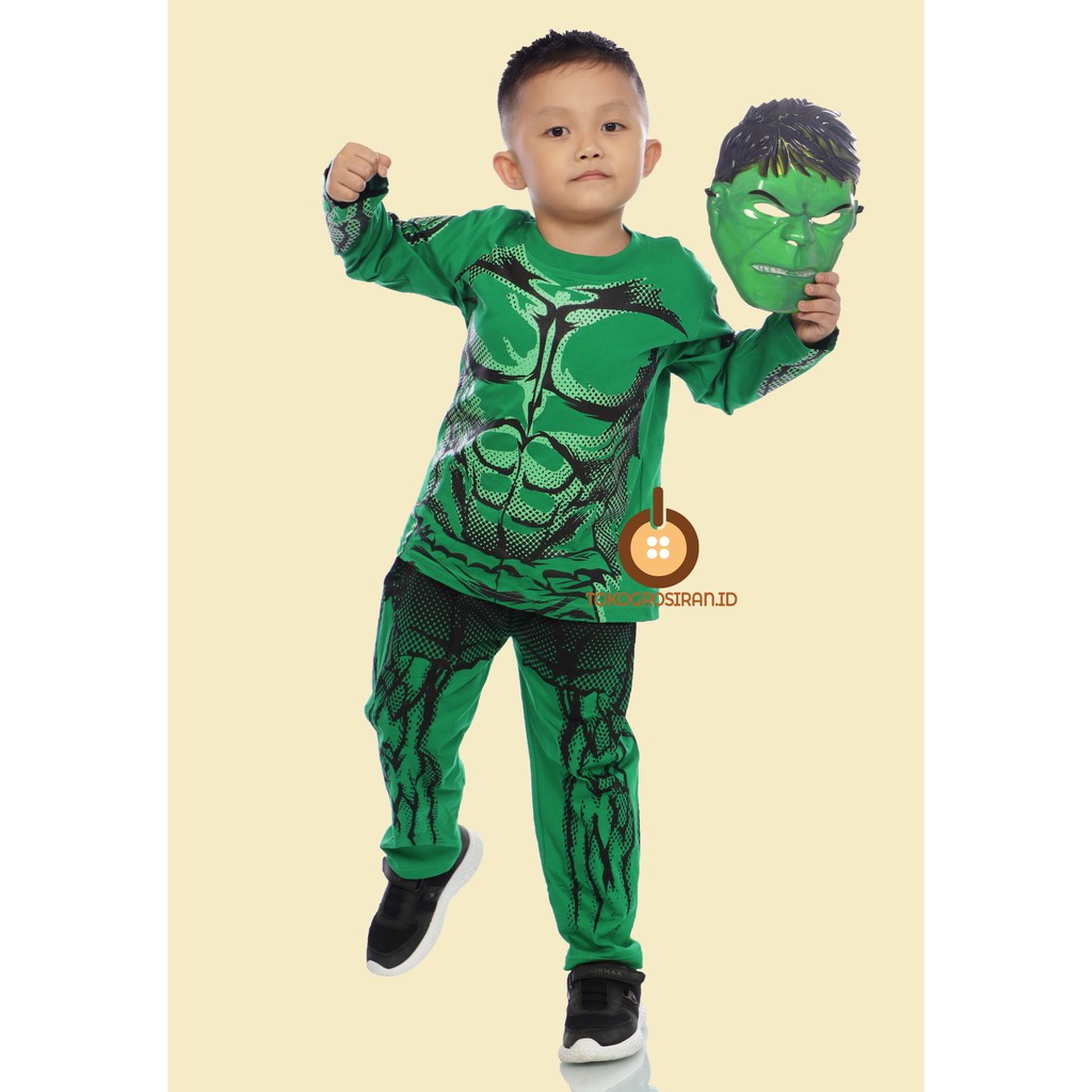 TOKOGROSIRAN.ID - SETELAN TOPENG KOSTUM ANAK LAKI HULUK GRATIS TOPENG BAJU ANAK LAKI SUPERHERO