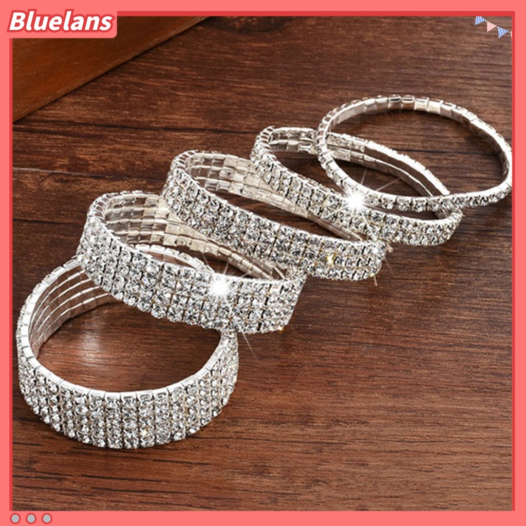 Gelang Tangan Elastis Bahan Alloy Aksen Berlian Imitasi Untuk Wanita