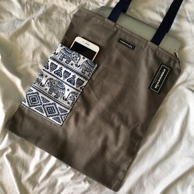 Tote bag grey &amp; blue elephant