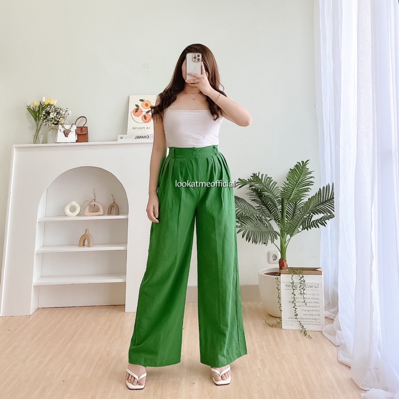 lookatmeofficial • Delivia Linen Pants - Celana Kulot Highwaist Bahan Linen Premium