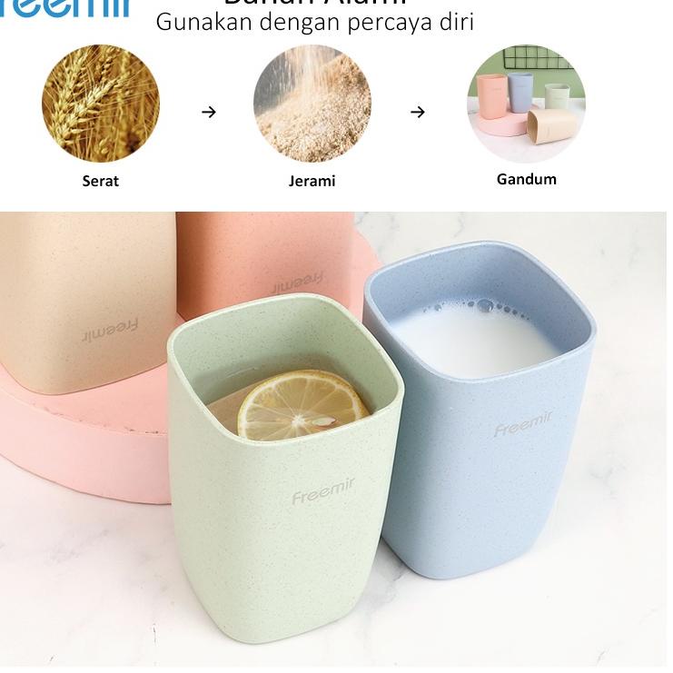 Paling Berkualitas Freemir Set 4 pcs Gelas Kotak 10cm  Unik Gelas Wedang Wheat Straw Gelas Cangkir Plastik Kopi Teh Jus Warna Warni Isi 4 Pcs