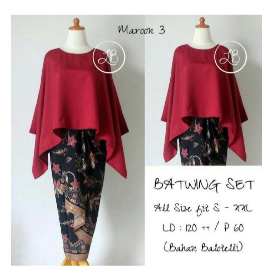 Setelan Kebaya Batik Dinka Blouse Batwing dan Rok Lilit Jumbo