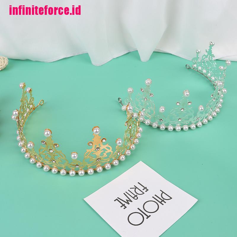 [IN*]Shining Crown Cake Topper Metal Pearl Wedding Engagement Party Cake Decorations