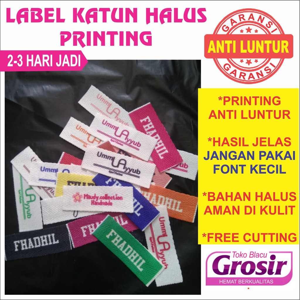

[ Min 100 pcs] Label Katun / Label Hijab / Label baju / Label Pakaian / Label Konveksi Sablon Custom