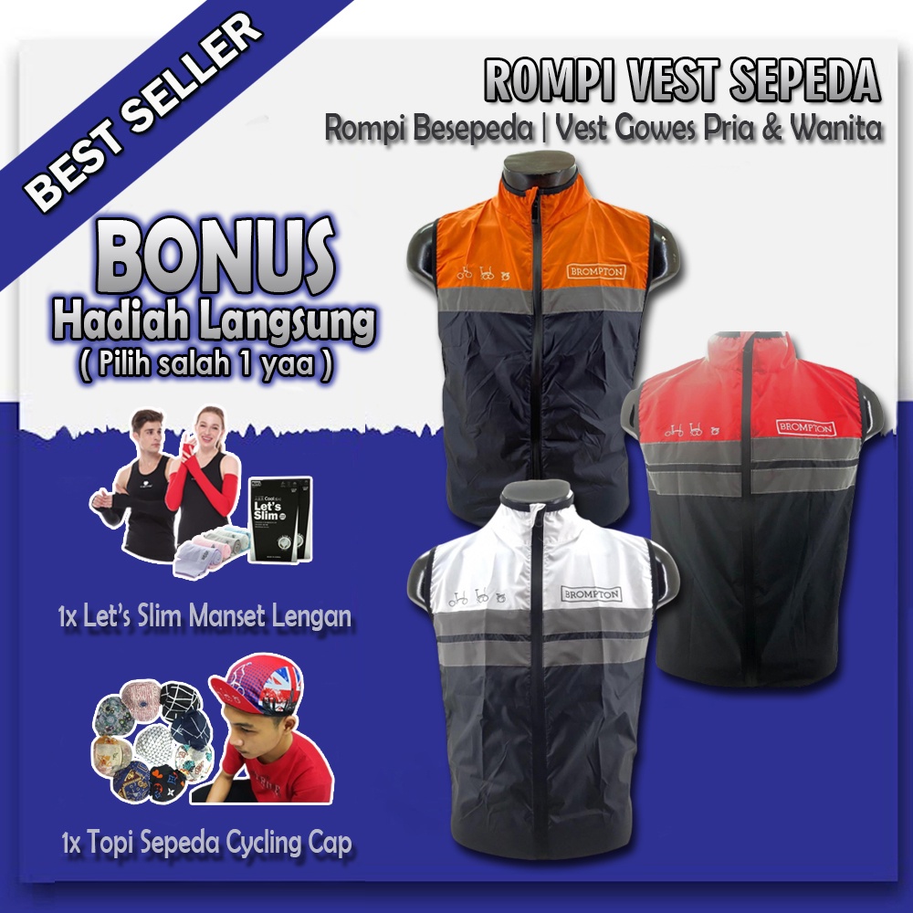 Rompi Pria Vest Bersepeda Lipat Olahraga Bermotor Red and White