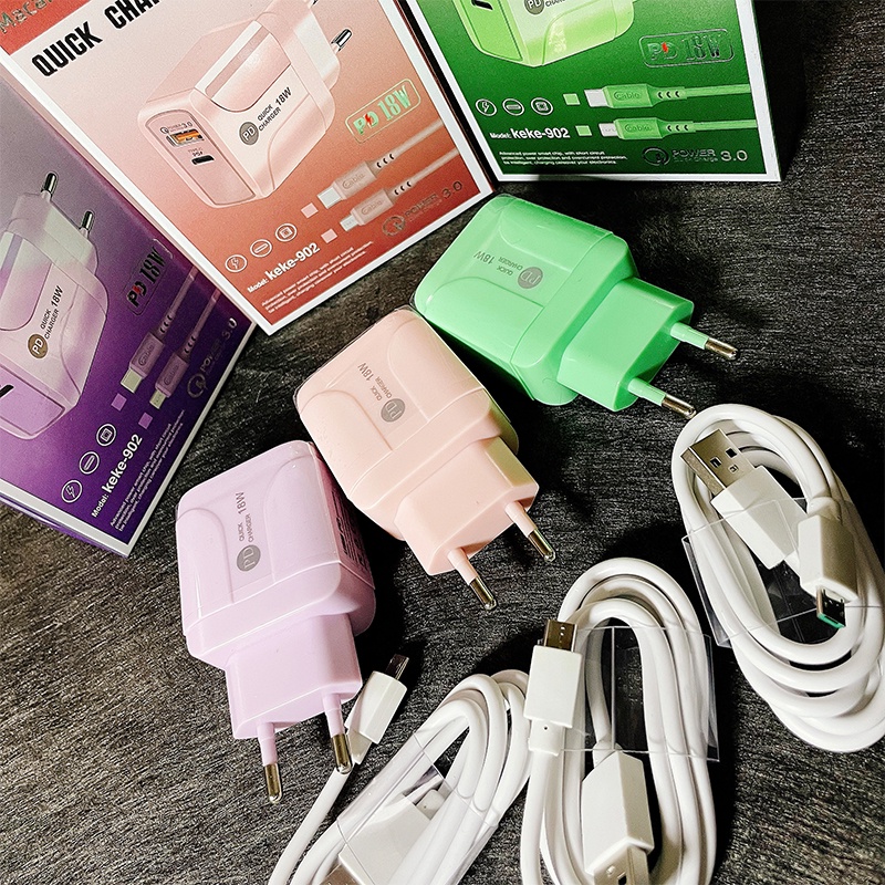 【CA020】Skyhigh Charger 65W Macaron Travel Adaptor Colokan USB +PD Port 5G QC3.0 Quick Charging Micro Cable