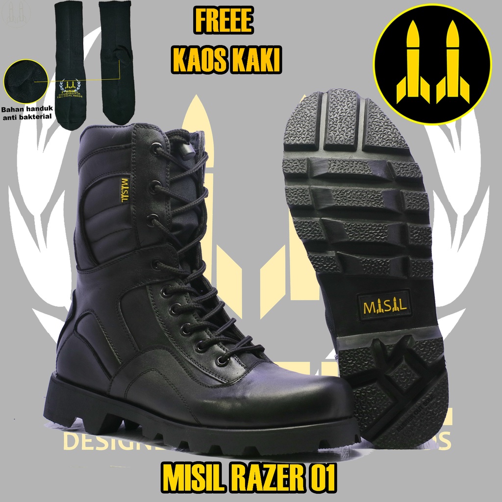 SEPATU PDL TNI POLRI SATPAM FULL KULIT MODEL RAZZER RADIAL MERK MISIL